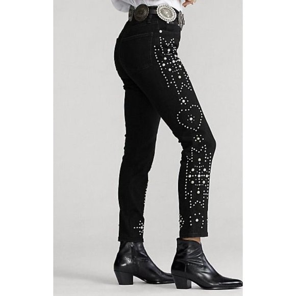 Polo Ralph Lauren Studded The Callen Embellished Jeans Black - Picture 4 of 7